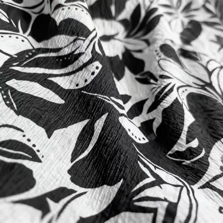 The black and white artistic pattern monofilament fabric has a crisp texture, is wear-resistant, smooth and does not pill. Minimum order length is 50 meters. Factory customization is available and specifications can be adjusted as needed. Unique style The black and white artistic pattern monofilament fabric has a crisp texture, is wear-resistant, smooth and does not pill. Minimum order length is 50 meters. Factory customization is available and specifications can be adjusted as needed. Unique style